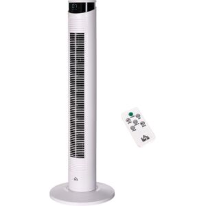 HOMCOM Ventilateur colonne avec télécommande minuterie 12 heures 3 vitesses écran LED oscillant 70 ° Ø 31,5 x 93 cm blanc