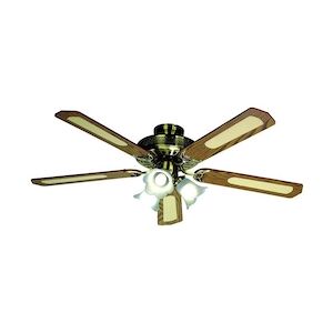 Farelek ventilateur de plafond réversible, 5 pales noyer / cannées + éclairage 3 tulipes 60 watts E27 - 112470