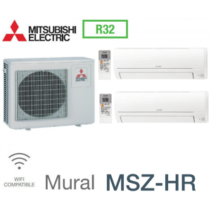 Mitsubishi Bi-split Mural Inverter MXZ-2HA50VF + 2 MSZ-HR25VF - R32