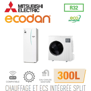 Mitsubishi Ecodan CHAUFFAGE SEUL SPLIT HYDROBOX DUO 300L R32 EHST30D-VM6ED + SUZ-SWM60VA