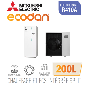Mitsubishi Ecodan CHAUFFAGE SEUL SPLIT HYDROBOX DUO 200L R410a EHST20C-VM2D + PUHZ-SW100VAA