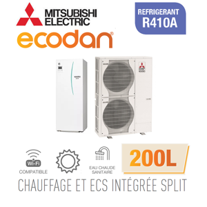Mitsubishi Ecodan CHAUFFAGE SEUL SPLIT HYDROBOX DUO 200L R410a EHST20C-VM2D + PUHZ-SW120VHA