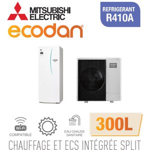 Mitsubishi Ecodan CHAUFFAGE SEUL SPLIT HYDROBOX DUO 300L R410a EHST30C-VM6ED + PUHZ-SW100VAA