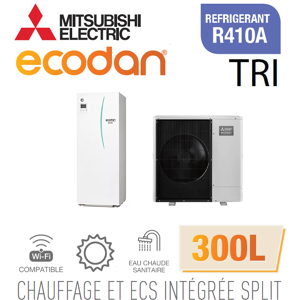 Mitsubishi Ecodan CHAUFFAGE SEUL SPLIT HYDROBOX DUO 300L R410a EHST30C-VM6ED + PUHZ-SW100YAA triphasé