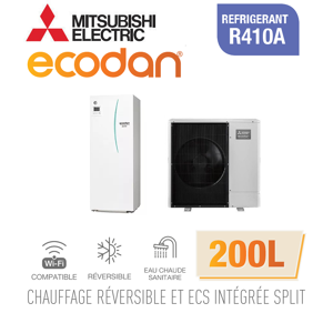 Mitsubishi Ecodan Réversible SPLIT HYDROBOX DUO 200L R410a ERST20C-VM2D + PUHZ-SW100VAA