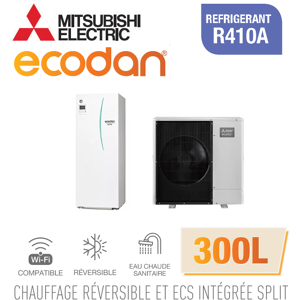 Mitsubishi Ecodan Réversible SPLIT HYDROBOX DUO 300L R410a ERST30C-VM2ED + PUHZ-SW100VAA