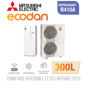 Mitsubishi Ecodan Réversible SPLIT HYDROBOX DUO 300L R410a ERST30C-VM2ED + PUHZ-SW120VHA