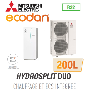 Mitsubishi Ecodan CHAUFFAGE SEUL HYDROSPLIT DUO 200L R32 EHPT20X-VM6D + PUZ-HWM140VHA - Publicité