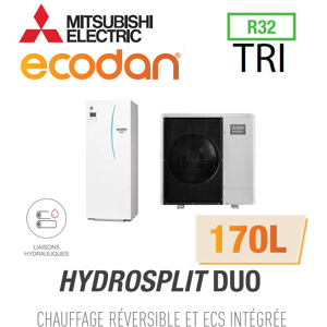 Mitsubishi Ecodan Réversible HYDROSPLIT DUO 170L R32 ERPT17X-VM2D + PUZ-WM85YAA