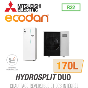 Mitsubishi Ecodan Réversible HYDROSPLIT DUO 170L R32 ERPT17X-VM2D + PUZ-WM85VAA