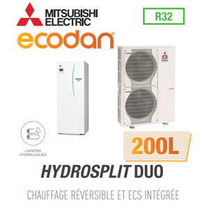 Mitsubishi Ecodan Réversible HYDROSPLIT DUO 200L R32 ERPT20X-VM2D + PUZ-HWM140VHA - Publicité