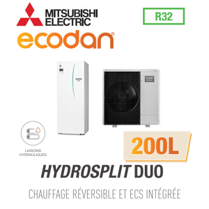 Mitsubishi Ecodan Réversible HYDROSPLIT DUO 200L R32 ERPT20X-VM2D + PUZ-WM112VAA