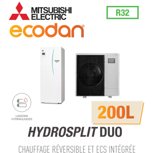 Mitsubishi Ecodan Réversible HYDROSPLIT DUO 200L R32 ERPT20X-VM2D + PUZ-WM85VAA