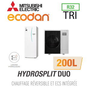 Mitsubishi Ecodan Réversible HYDROSPLIT DUO 200L R32 ERPT20X-VM2D + PUZ-WM112YAA