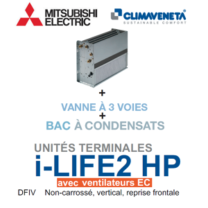 Mitsubishi Ventilo-convecteur avec ventilateurs EC Brushless Gainable Non-carrosse, vertical, reprise frontale i-LIFE2 HP 2T DFIV 0402