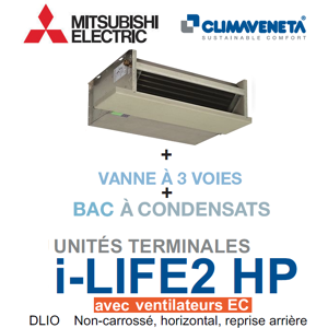 Mitsubishi Ventilo-convecteur avec ventilateurs EC Brushless Gainable Non-carrosse, horizontal, reprise arriere i-LIFE2 HP 2T DLIO 0202