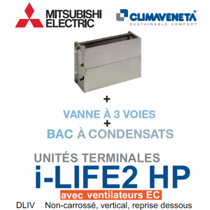 Mitsubishi Ventilo-convecteur avec ventilateurs EC Brushless Gainable Non-carrosse, vertical, reprise dessous i-LIFE2 HP 2T DLIV 0202