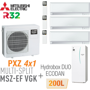 Mitsubishi Quadri-split PXZ-4F75VG + 2 MSZ-EF22VGKW+ 1 MSZ-EF35VGKW + EHST20D-VM2D