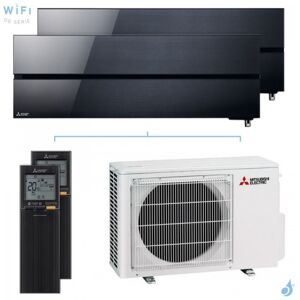 Mitsubishi Electric Bi Split Mitsubishi MSZ-LN 5.3kW taille 2.5 + 2.5 MSZ-LN25/25VG2B + MXZ-2F53VF4 Mural Design de Luxe Noir Onyx WiFi