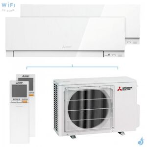 Mitsubishi Electric Bi Split Mitsubishi MSZ-EF 5.3kW taille 2.5 + 2.5 MSZ-EF25/25VGKW + MXZ-2F53VF4 Mural Design Blanc Brillant WiFi