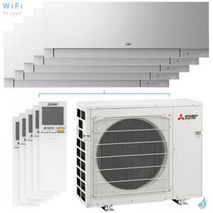 Mitsubishi Electric Penta split MSZ-EF Argent MXZ-5F102VF2 10kW tailles 25 + 25 + 25 + 25 + 35 MSZ-EF25VGKS (x4) + MSZ-EF35VGKS Mural Design WiFi