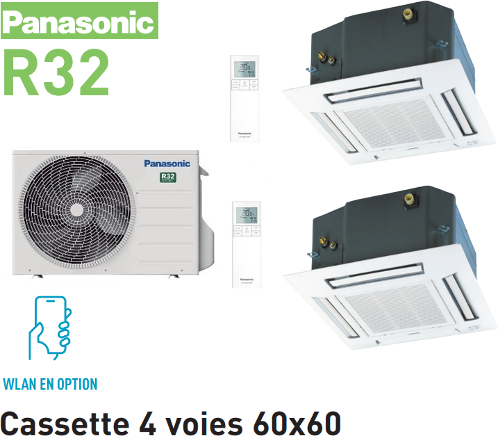 Notice d'utilisation, manuel d'utilisation et mode d'emploi Panasonic Bi-split Cassette 4 voies 60x60 CU-2Z50TBE + 1x CS-MZ20UB4EA + 1x CS-Z35UB4EAW R32   