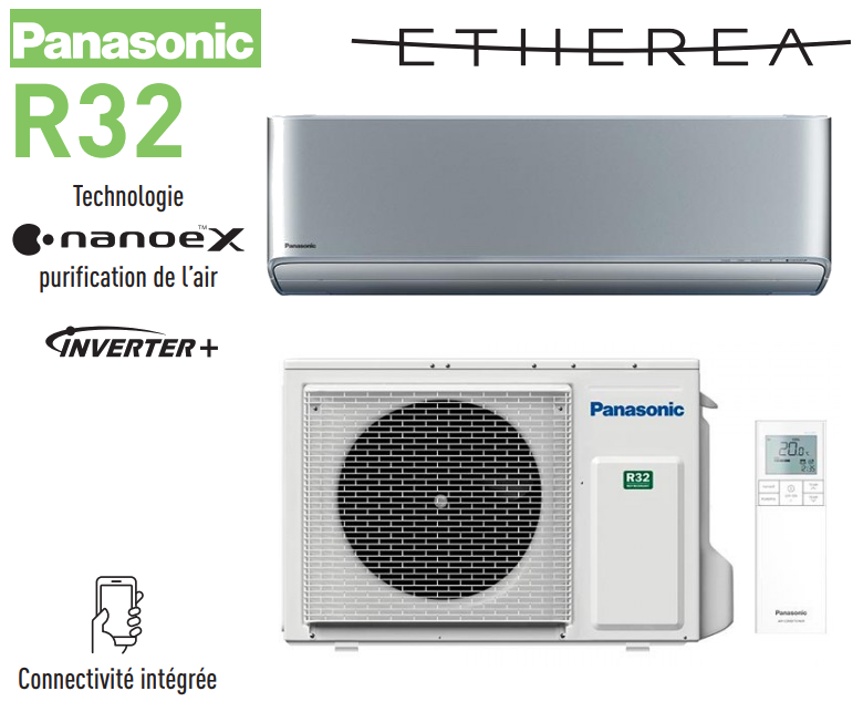 Notice d'utilisation, manuel d'utilisation et mode d'emploi Panasonic Etherea nanoe™ X Gris argenté KIT-XZ35-XKE R32   