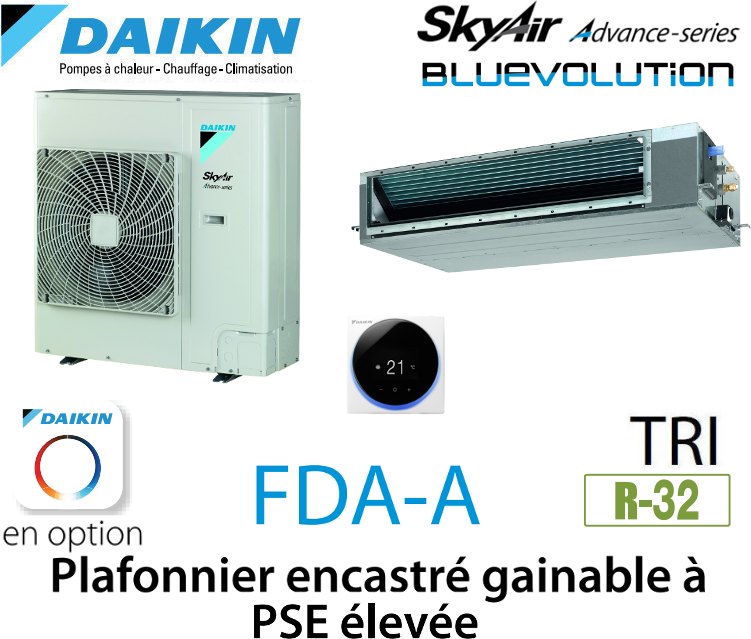 Notice d'utilisation, manuel d'utilisation et mode d'emploi Daikin Plafonnier encastré gainable à PSE élevée Advance FDA125A triphasé   