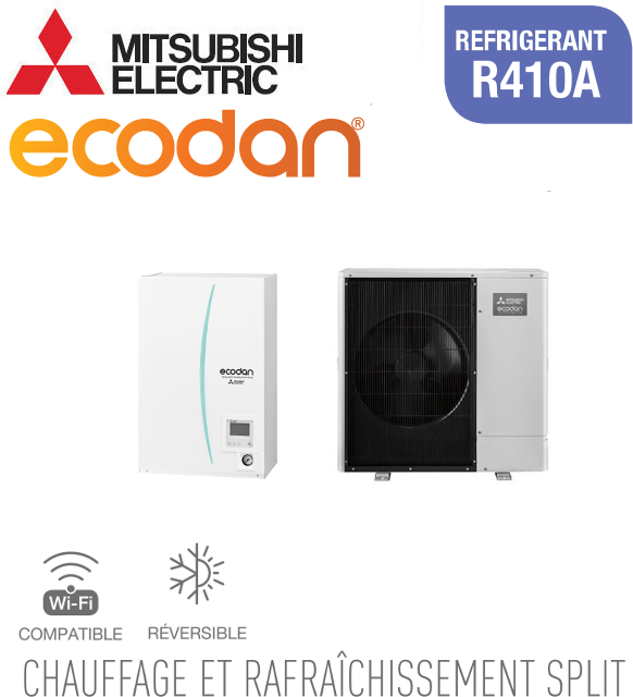 Notice d'utilisation, manuel d'utilisation et mode d'emploi Mitsubishi Ecodan Réversible SPLIT HYDROBOX mural R410a ERSC-VM2D + PUHZ-SW100VAA   