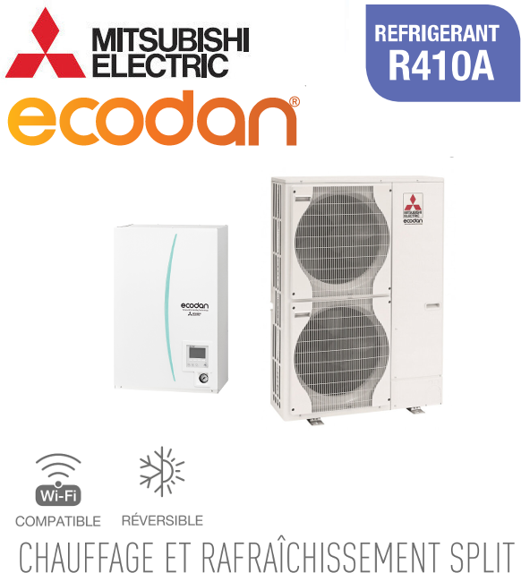 Notice d'utilisation, manuel d'utilisation et mode d'emploi Mitsubishi Ecodan Réversible SPLIT HYDROBOX mural R410a ERSC-VM2D + PUHZ-SW120VHA   