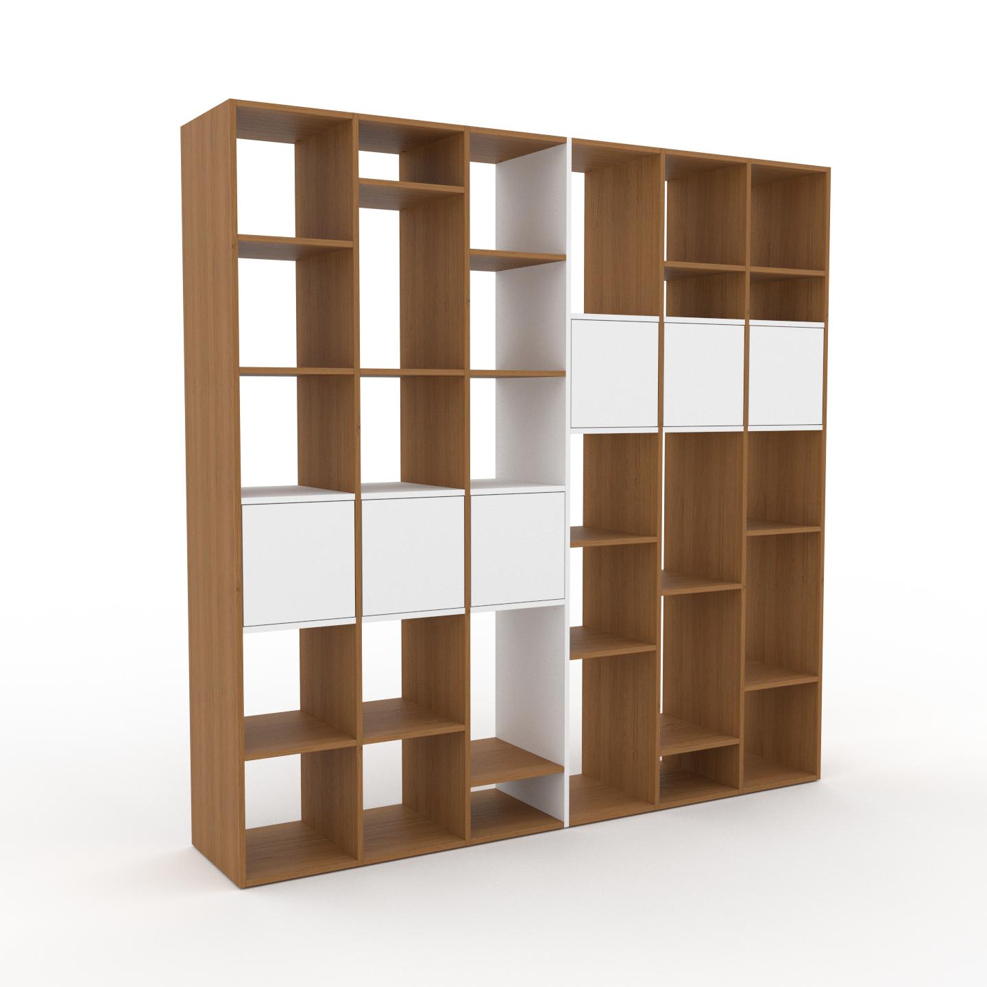 MYCS Bibliothèque - Chêne, pièce de caractère, rangements raffiné, avec porte Blanc - 233 x 233 x 47 cm, configurable