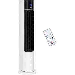 Homcom Ventilatore a Torre Raffrescatore Evaporativo 3 Modalità e 3 Velocità, Raffreddatore d'Aria Portatile con Timer e Telecomando, 60W, Bianco