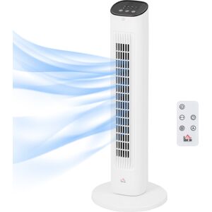 Homcom Ventilatore a Colonna con Telecomando e 3 Velocità, Timer 15 Ore, Oscillazione e Modalità Notte, Bianco