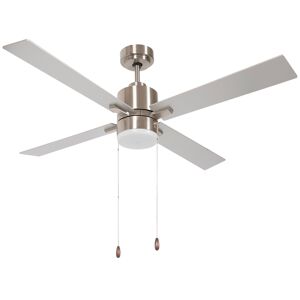 Homcom Ventilatore da Soffitto con Luce LED, 3 Velocità e Motore Reversibile, Ø130cm, Argento e Legno