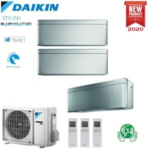 Climatizzatore Condizionatore Daikin Bluevolution Trial Split Inverter Stylish Silver R-32 Wi-Fi 12000+12000+12000 Con 3mxm68n - 12+12+12 - New Total Silver Ftxa-Bs