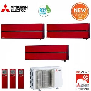 Climatizzatore Condizionatore Mitsubishi Electric Trial Split Inverter Msz-Ln Kirigamine Style Rosso Rubino R-32 9000+9000+9000 Con Mxz-3f54vf Wi-Fi New 9+9+9