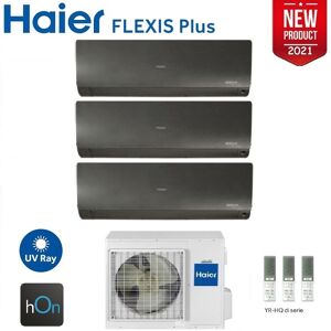 Climatizzatore Condizionatore Haier Trial Split Inverter Flexis Plus Black R-32 7000+7000+9000 Con 3u70s2sr3fa Wi-Fi Hon - New -7+7+9