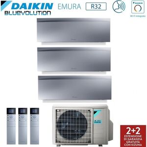 Climatizzatore Condizionatore Daikin Trial Split Inverter Serie 3 Ftxj R-32 Emura Iii Argento Bluevolution 7000+9000+18000 Con 3mxm68n9 Wi-Fi Incluso - New -7+9+18