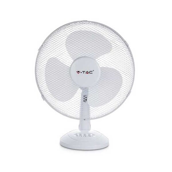 v-tac vt-4012-3 ventilatore da scrivania oscillante 40w 12 da tavolo 3 pale in plastica colore bianco ip20 - sku 7924