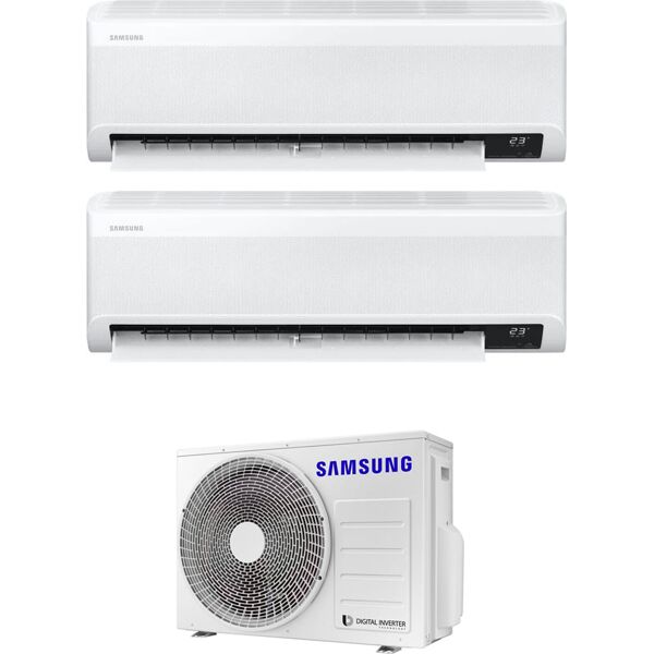 samsung ar09cxcaawk + ar09cxcaawk + aj050txj2kg climatizzatore dual split inverter 9000 + 9000 btu condizionatore con pompa di calore classe a+++/a++ gas r32 wifi (unità interna + unità esterna) - ar09cxcaawk + ar09cxcaawk + aj050txj2kg windfree elite