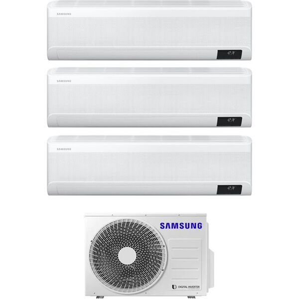 samsung 3 x ar09txeaawk + aj052txj3kg climatizzatore trial split inverter 9000 + 9000 + 9000 btu condizionatore con pompa di calore classe a++/a+ gas r32 wifi (unità interna + unità esterna) - 3 x ar09txeaawk + aj052txj3kg windfree avant