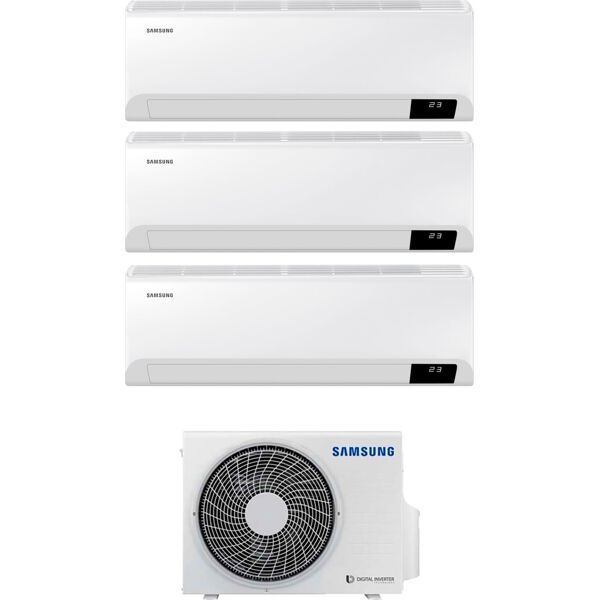 samsung 2 x ar09txfyawk + ar12txfyawk + aj052txj3kg climatizzatore trial split inverter 9000 + 9000 + 12000 btu condizionatore con pompa di calore classe a++/a+ gas r32 wifi (unità interna + unità esterna) - 2 x ar09txfyawk + ar12txfyawk + aj052txj3kg ceb