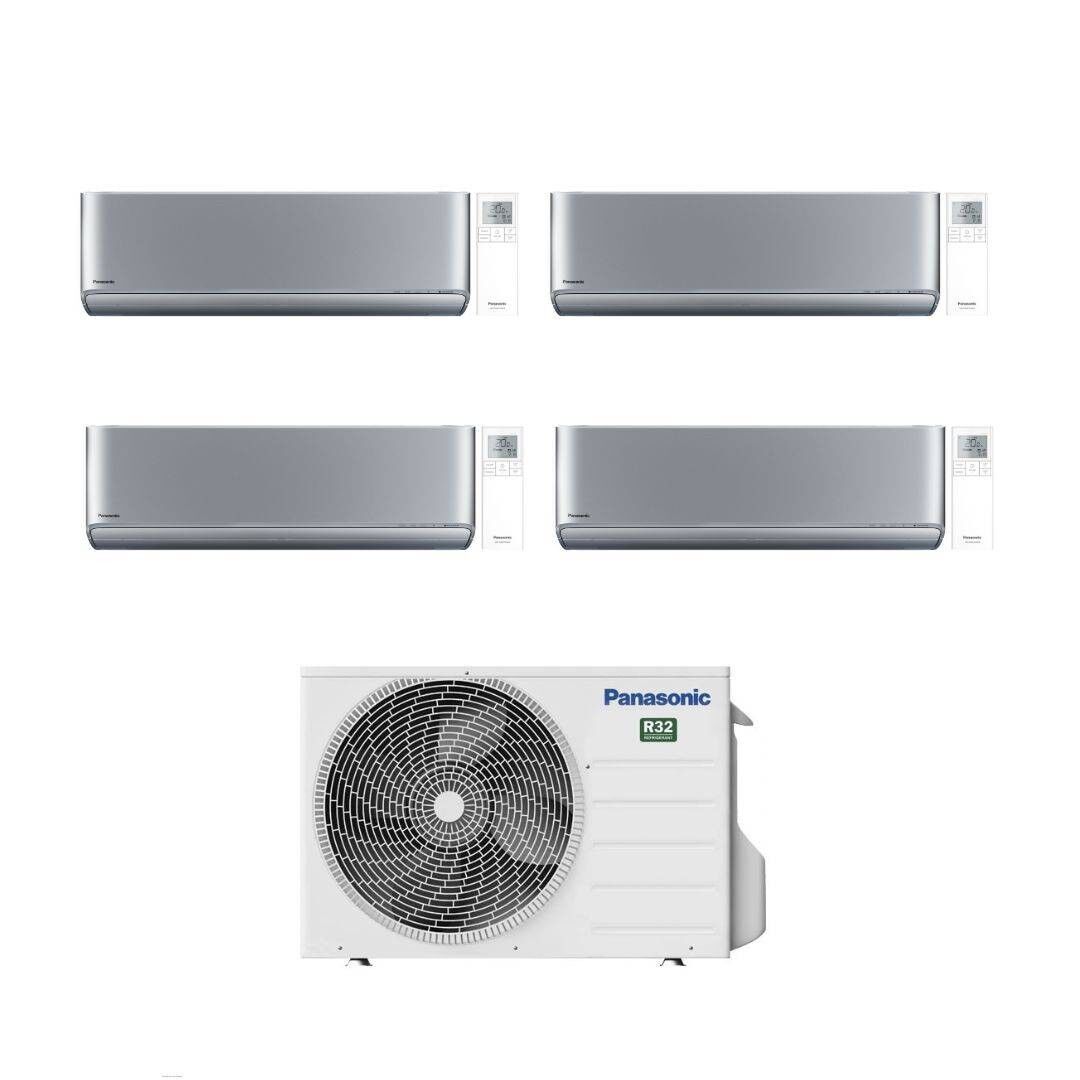 Panasonic Climatizzatore Quadri Split Etherea Silver 9+9+12+12 con CU-5Z90TBE Inverter R-32 Wi-Fi Classe A++