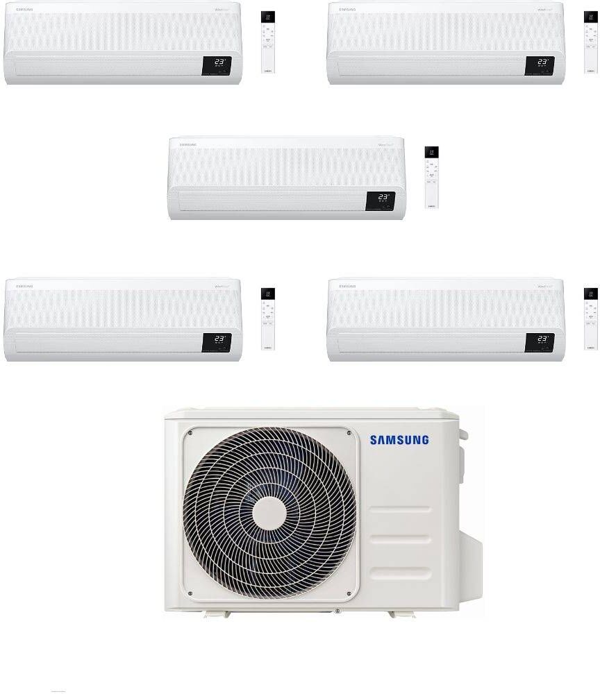 Samsung Climatizzatore Penta Split Windfree Elite 7+12+12+12+12 con AJ100TXJ5KG/EU Inverter R-32 Wi-Fi Classe A+++