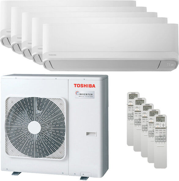 Condizionatore Toshiba New Seiya Penta Split 7000+7000+9000+9000+12000 Btu Inverter A++ Unità Esterna 10,0 Kw (RAS-5M34U2AVG-E-RAS-B07E2KVG-E-5-91CB37)