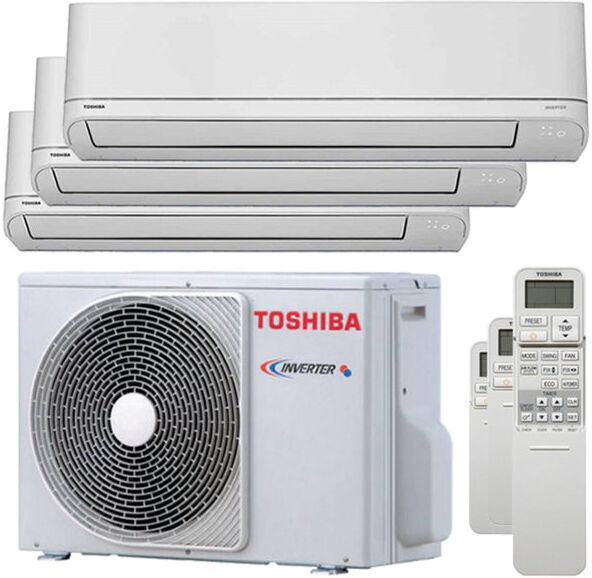 Condizionatore Toshiba Shorai R32 Trial Split 5000+5000+5000 Btu Inverter A++ Unità Esterna 5,2 Kw (RAS-3M18G3AVG-E-RAS-M05PKVSG-E-3)