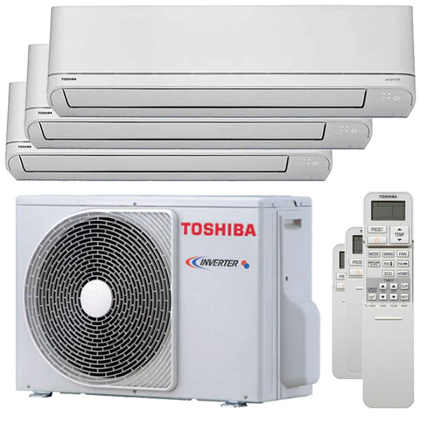 Toshiba Condizionatore Toshiba Shorai R32 Trial Split 9000+9000+12000 Btu Inverter A++ Unità Esterna 5,2 Kw (RAS-3M18U2AVG-E-RAS-10PKVSG-E-3-6F0E81)
