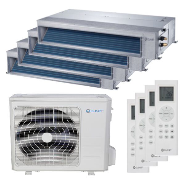 Condizionatore Clivet Canalizzabile Slim Quadri Split 9000+9000+9000+9000 Btu Inverter A++ Unità Esterna 8,2 Kw (MU1-Y82M-ID2-XY27M-4)