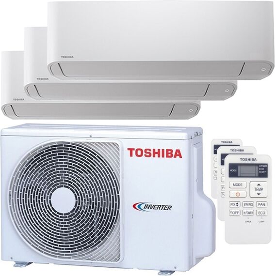 Toshiba Condizionatore Toshiba Seiya Trial Split 7000+7000+12000 Btu Inverter A++ Unità Esterna 5,2 Kw (RAS-3M18U2AVG-E-RAS-B07J2KVG-E-3-5568BE)