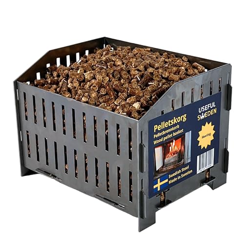 USEFUL SWEDEN Pelletmand Verbrand Houtpellets in Houtkachel of Open Haard, Zweeds Staal, 17,7 x 24,0 x 17,0 cm diepte x breedte x hoogte, 2kg, Pelletkachel